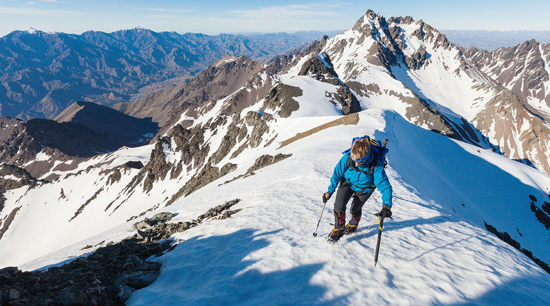 Climber with ice axe in Kaikoura Range