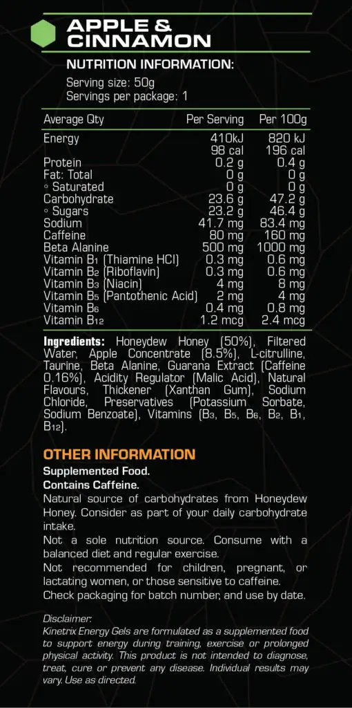 Kinetrix Energy Gel - Apple Cinnamon 50g