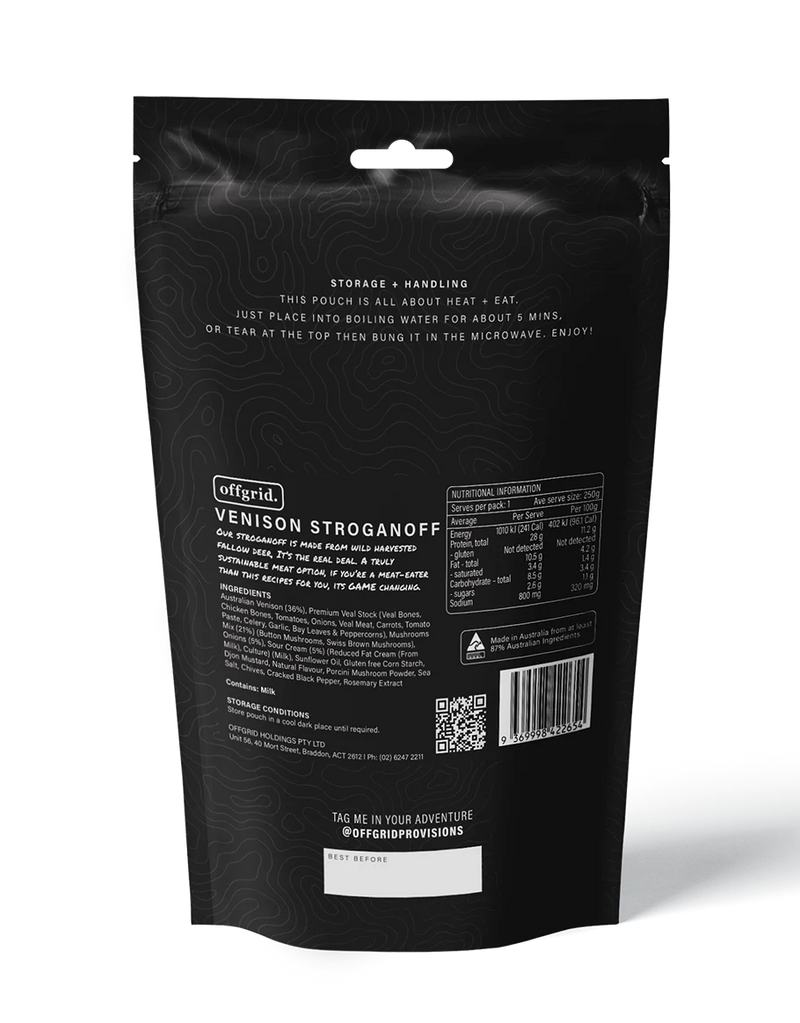 Offgrid Heat & Eat Meal - Venison Stroganoff 250g