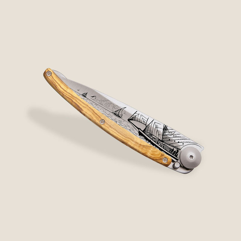 Deejo Tattoo 37g Knife with Olive Wood Handle, Sailing