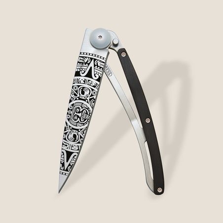 Deejo Wood 37g Knife Ebony Handle - Aztec Sun
