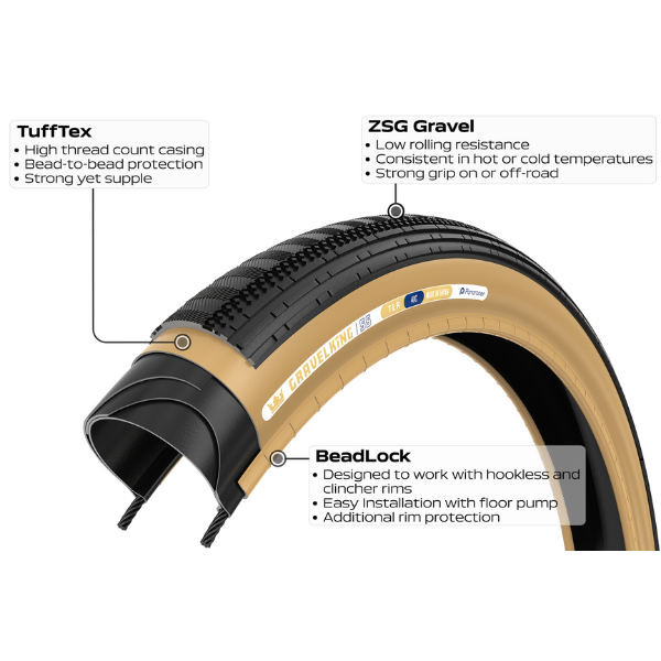Panaracer Gravelking SS Tubeless Compatible 700 x 40C Folding Bead - Black/Brown
