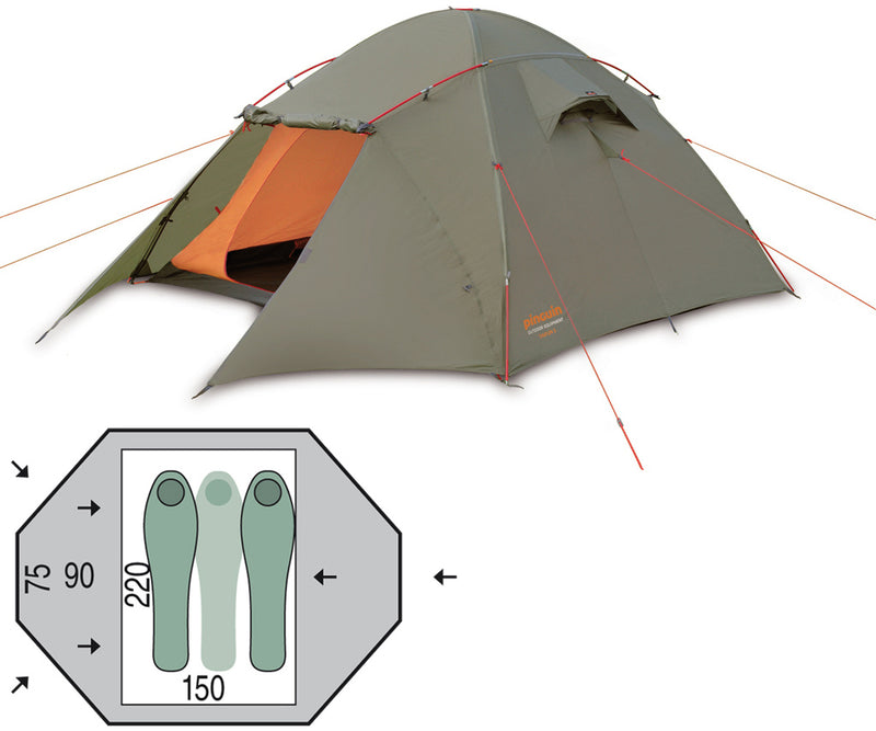 Pinguin Typhoon 2 - 2-3 Person Tent - Khaki