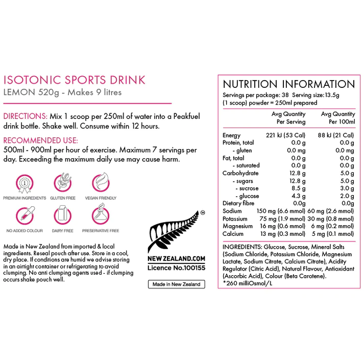 PeakFuel Isotonic Sports Drink 520g Lemon