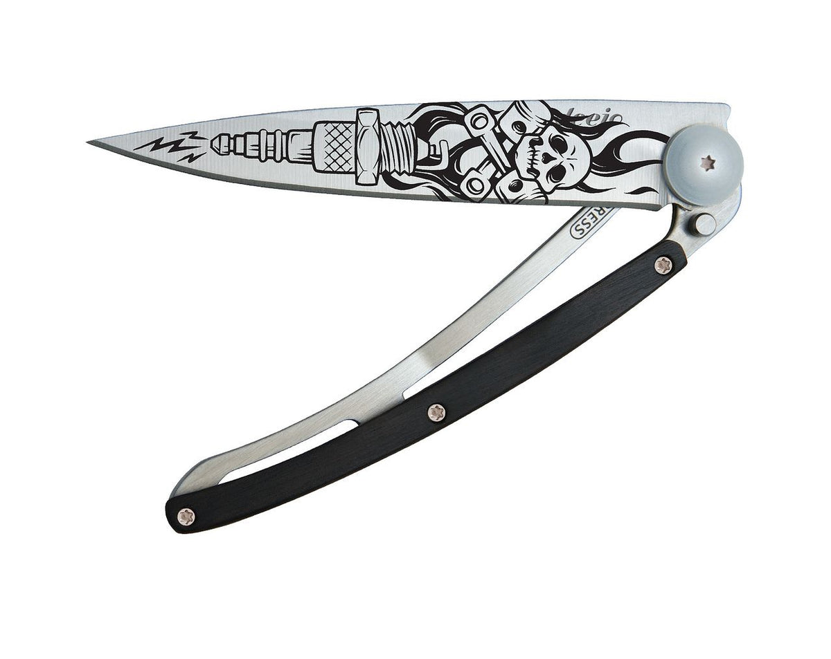 Deejo Tattoo 37g Knife with Ebony Handle, Biker