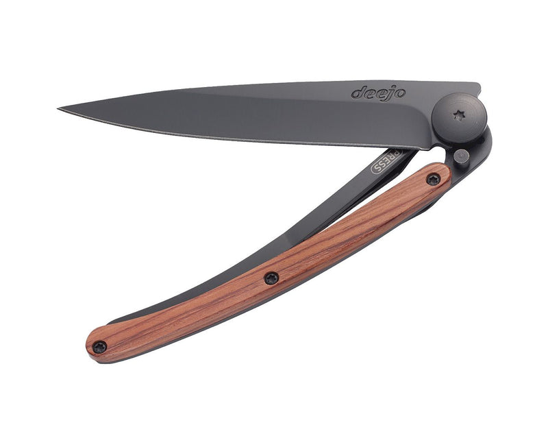 Deejo Black 37g Knife with Coral Handle