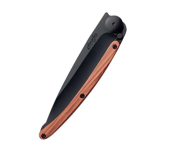 Deejo Black 37g Knife with Coral Handle