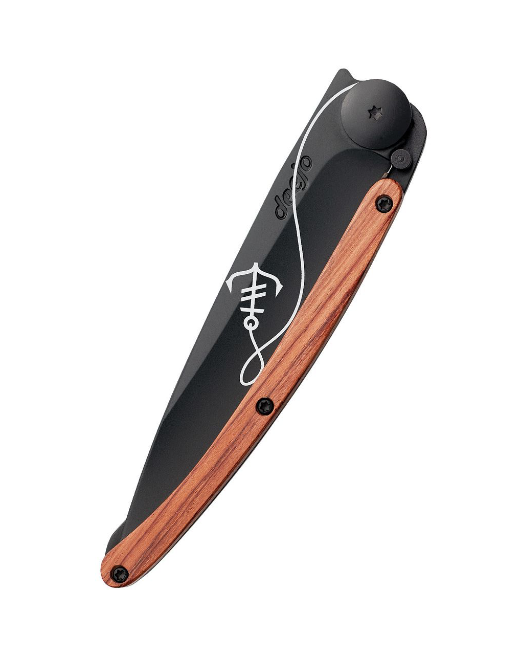 Deejo Black 37g Knife with Coral Handle, Anchor