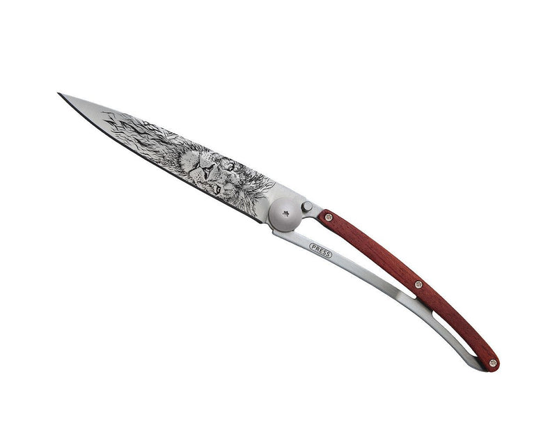 Deejo Tattoo 37g Knife with Coral Handle, Lion