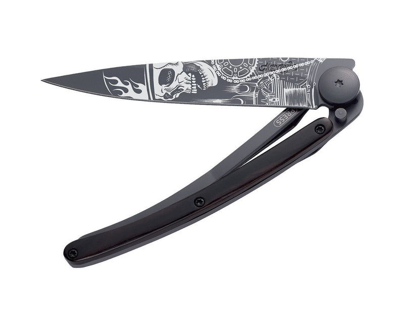 Deejo Black 37g Knife with Ebony Handle, Ride or Die