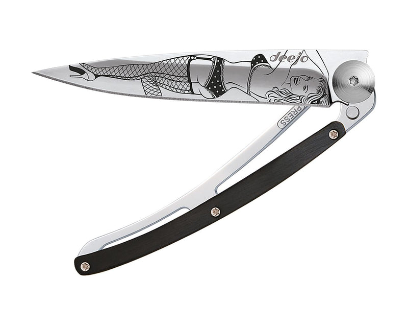 Deejo Mirror 37g Knife with Ebony Handle, Pin Up