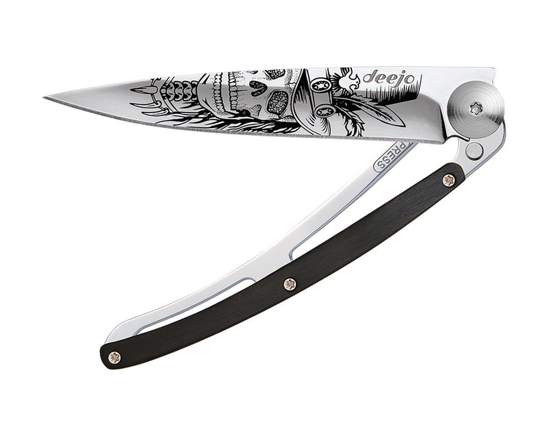 Deejo Mirror 37g Knife with Ebony Handle, Dandy Skull