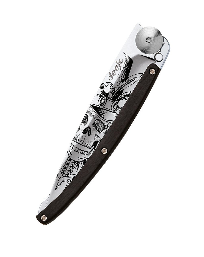 Deejo Mirror 37g Knife with Ebony Handle, Dandy Skull