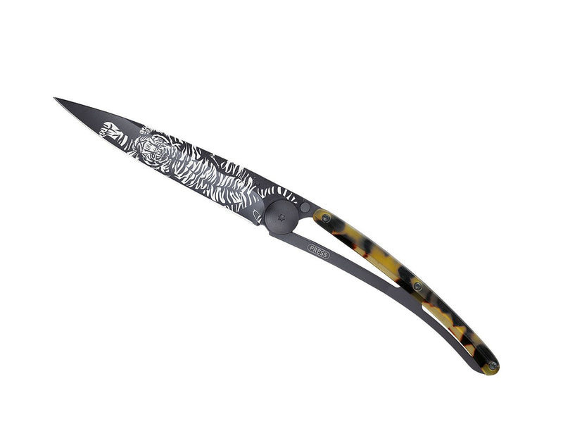 Deejo Black 37g Knife with Tortoiseshell Handle, Tiger