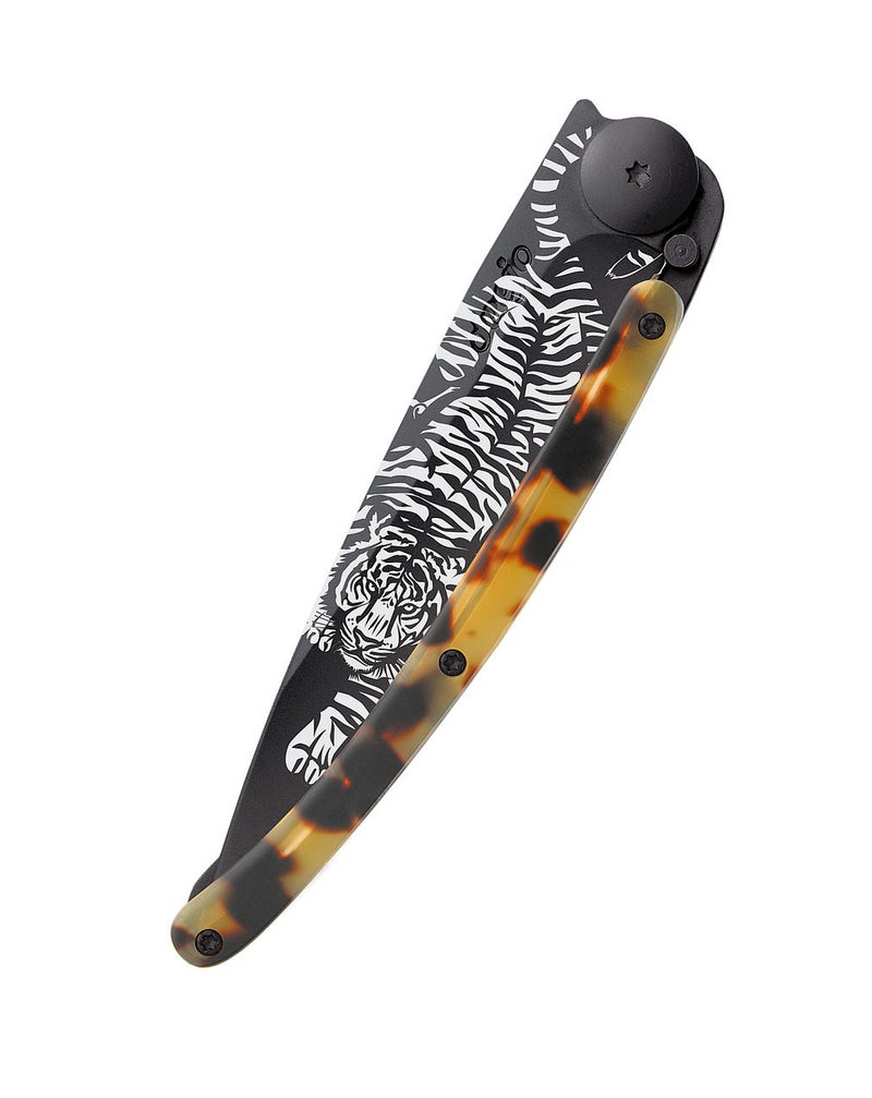 Deejo Black 37g Knife with Tortoiseshell Handle, Tiger