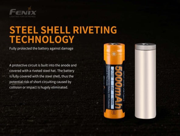 Fenix Rechargeable 5000mAh 21700 Battery Type-C USB