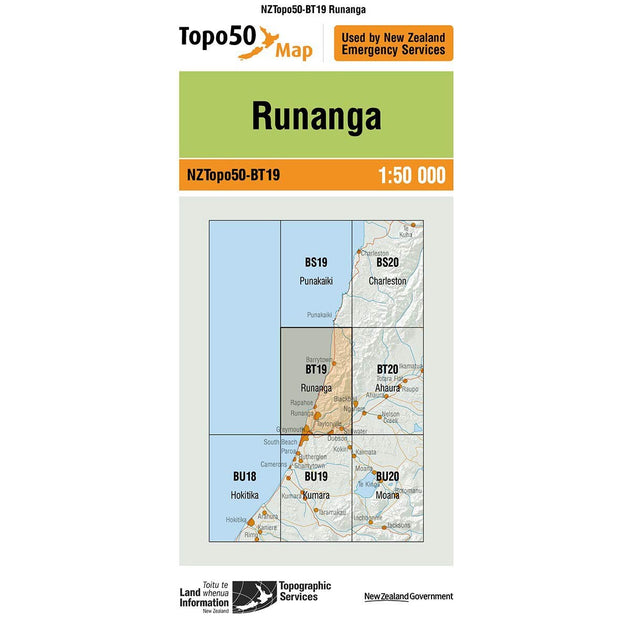 NZ Topo 50 Map BT19 Runanga | Gearshop NZ