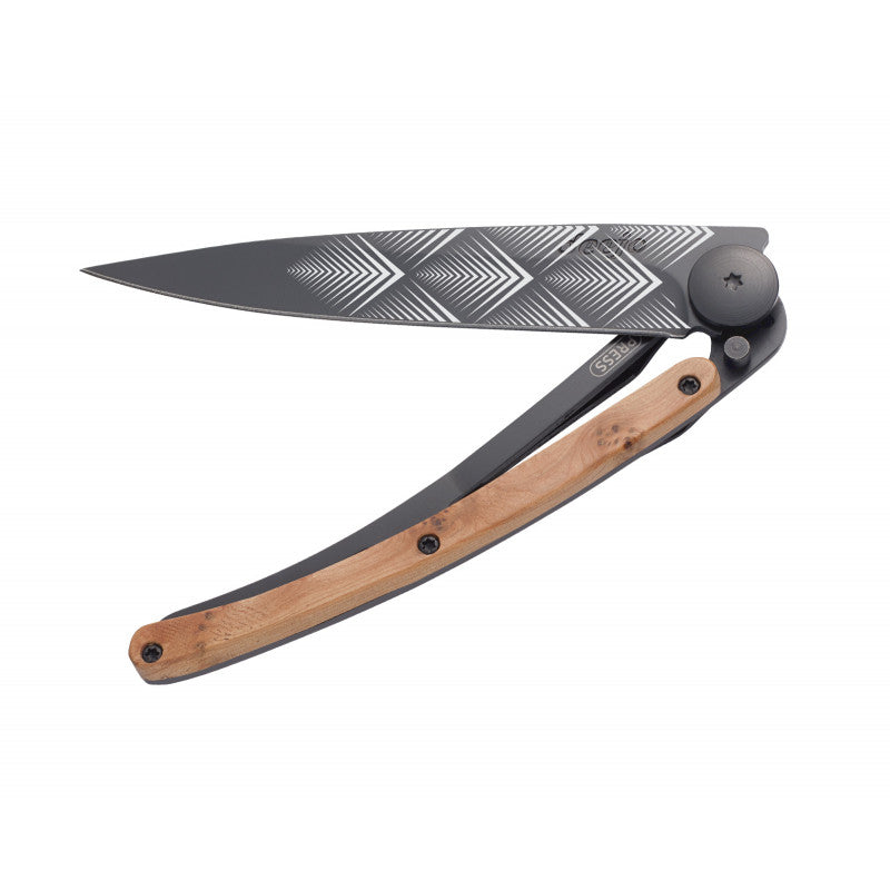 Deejo Black 37g Knife with Juniper Handle, Art Deco