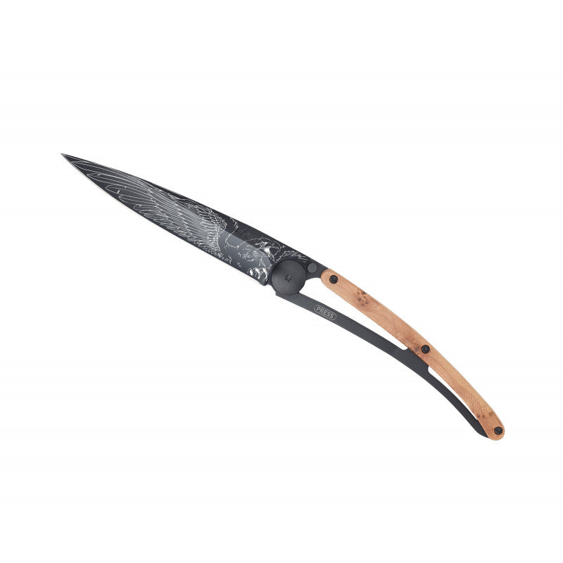 Deejo Black 37g Knife with Juniper Handle, Eagle