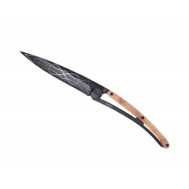 Deejo Black 37g Knife with Juniper Handle, Infinity