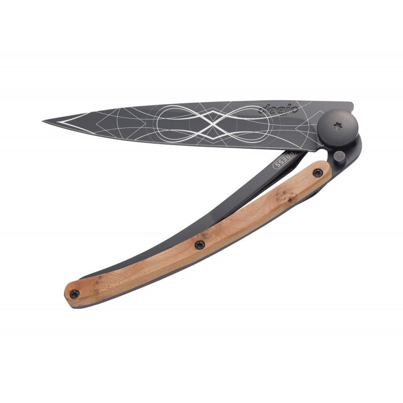 Deejo Black 37g Knife with Juniper Handle, Infinity