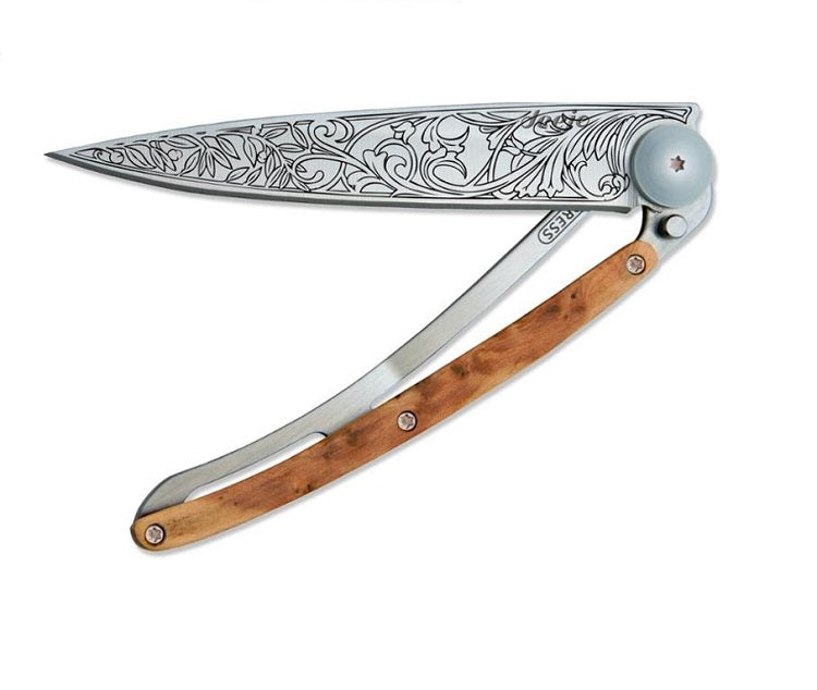 Deejo Tattoo 37g Knife with Juniper Handle, Art Nouveau